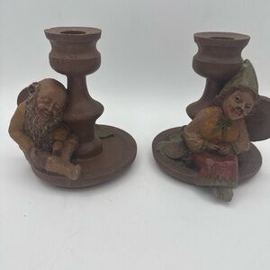 VTG 1983 Tom Clark Gnomes Mrs Wink & Wink Too Signed candlestick Holders retired